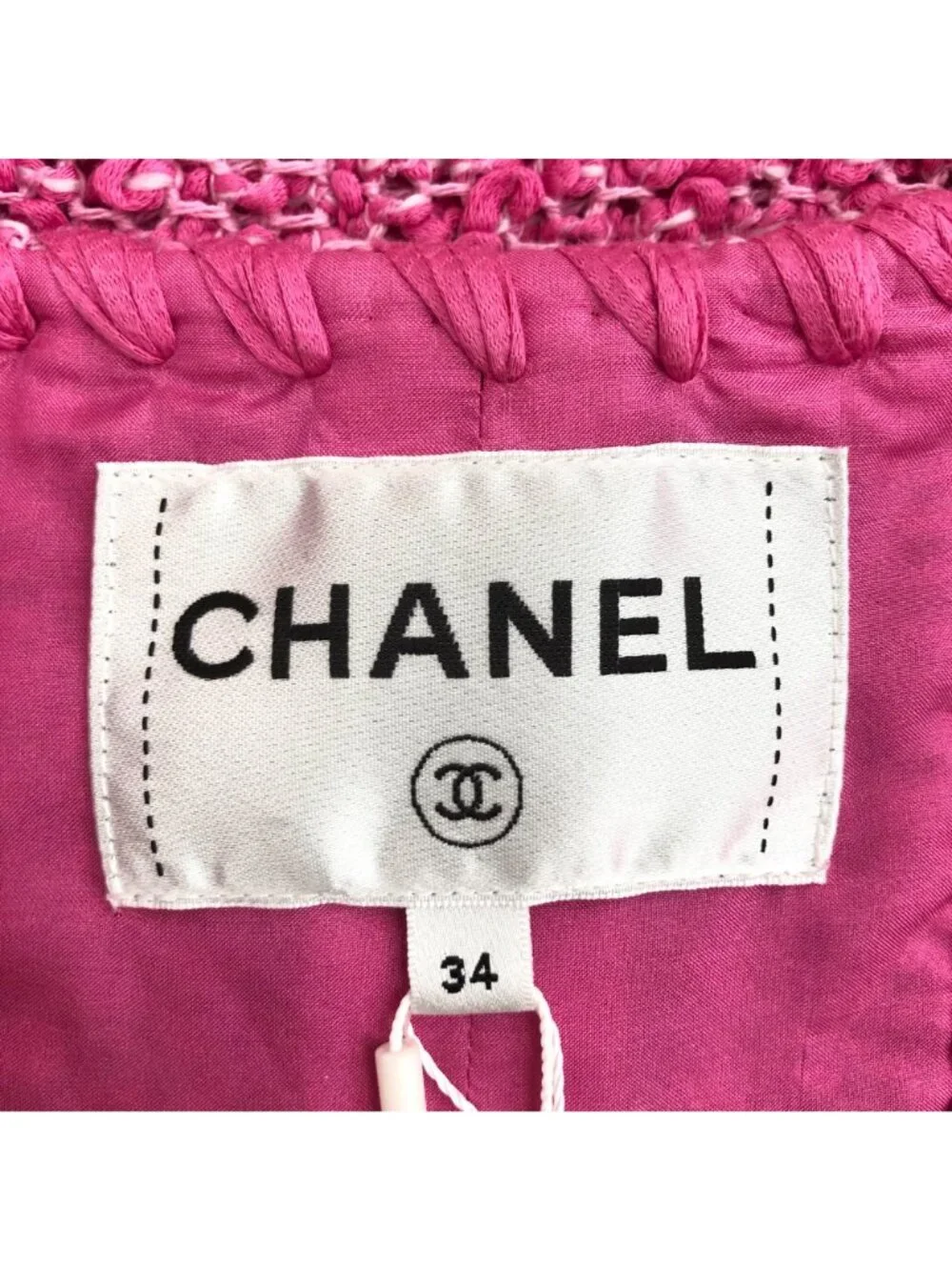 Chanel Rose Pink Cotton Tweed V-Neck Jacket